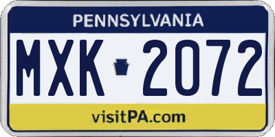 PA license plate MXK2072