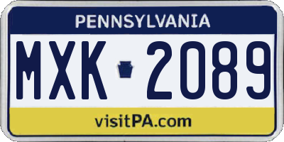 PA license plate MXK2089
