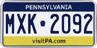 PA license plate MXK2092