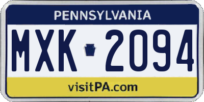PA license plate MXK2094