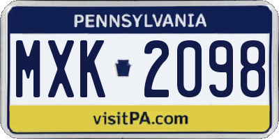 PA license plate MXK2098