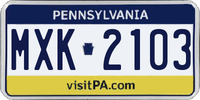 PA license plate MXK2103