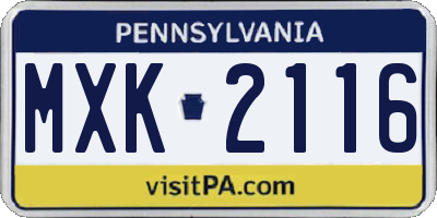 PA license plate MXK2116
