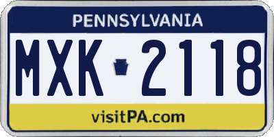 PA license plate MXK2118