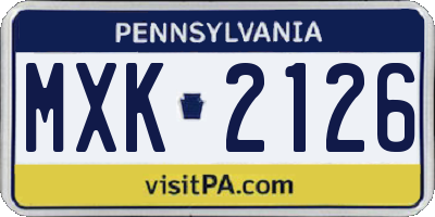 PA license plate MXK2126