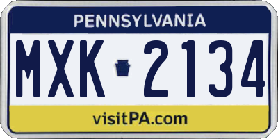 PA license plate MXK2134