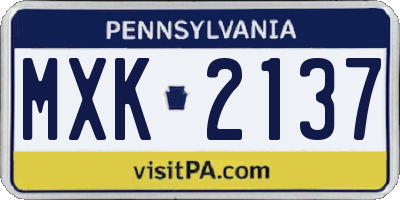 PA license plate MXK2137