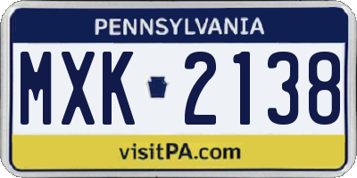 PA license plate MXK2138