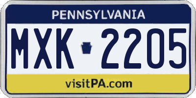 PA license plate MXK2205