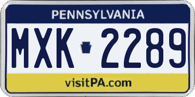 PA license plate MXK2289