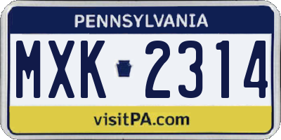 PA license plate MXK2314