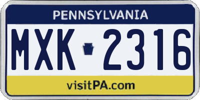 PA license plate MXK2316
