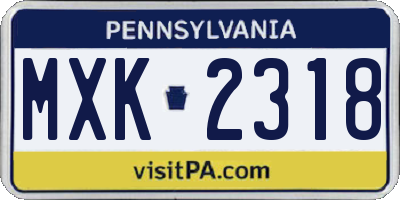 PA license plate MXK2318