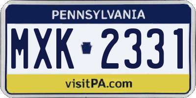 PA license plate MXK2331