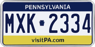 PA license plate MXK2334