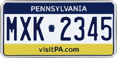 PA license plate MXK2345