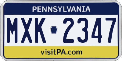 PA license plate MXK2347