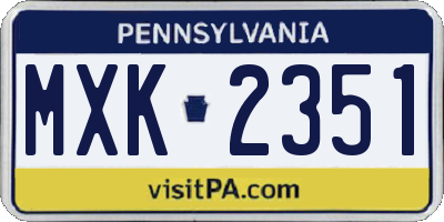 PA license plate MXK2351