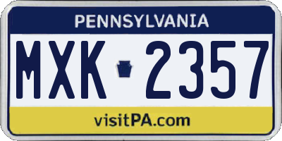 PA license plate MXK2357