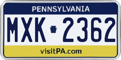PA license plate MXK2362