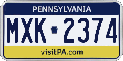 PA license plate MXK2374