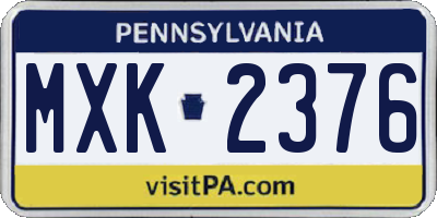 PA license plate MXK2376