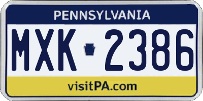 PA license plate MXK2386