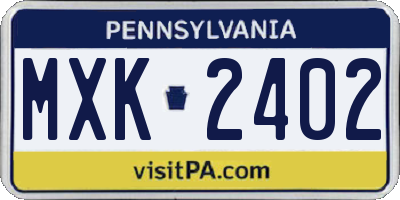 PA license plate MXK2402