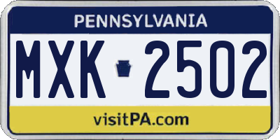 PA license plate MXK2502