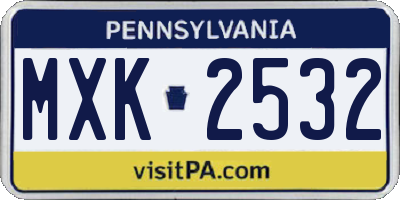 PA license plate MXK2532