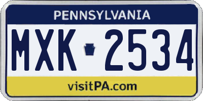 PA license plate MXK2534