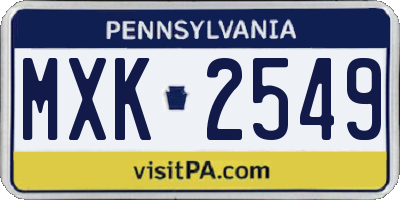 PA license plate MXK2549