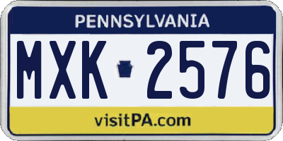 PA license plate MXK2576