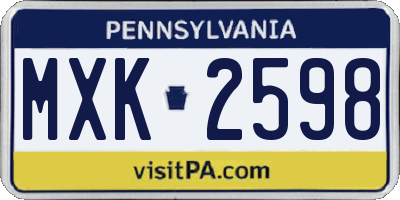 PA license plate MXK2598