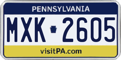 PA license plate MXK2605