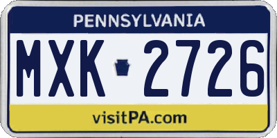 PA license plate MXK2726