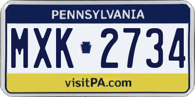 PA license plate MXK2734