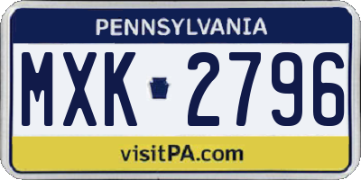 PA license plate MXK2796