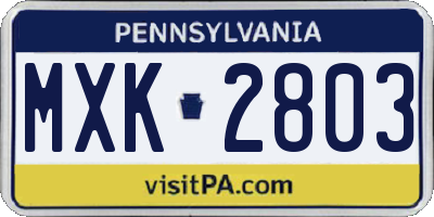 PA license plate MXK2803
