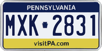 PA license plate MXK2831