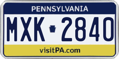 PA license plate MXK2840