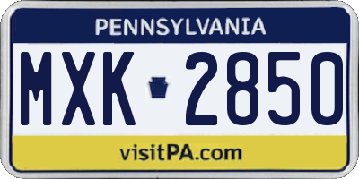 PA license plate MXK2850