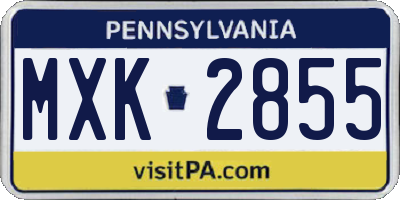 PA license plate MXK2855