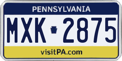 PA license plate MXK2875
