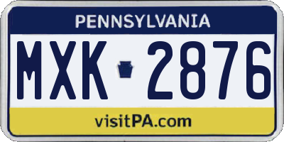 PA license plate MXK2876