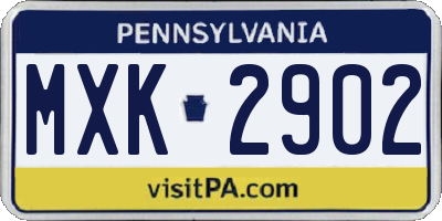 PA license plate MXK2902