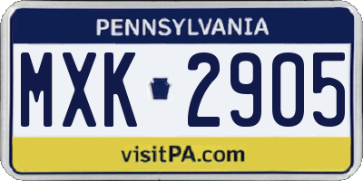 PA license plate MXK2905