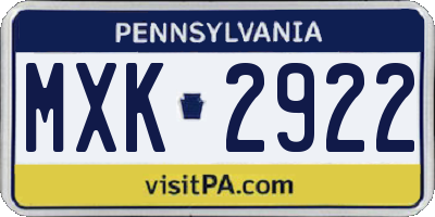 PA license plate MXK2922