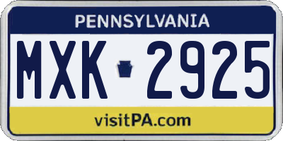 PA license plate MXK2925