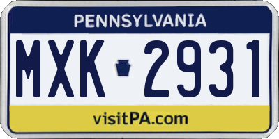 PA license plate MXK2931